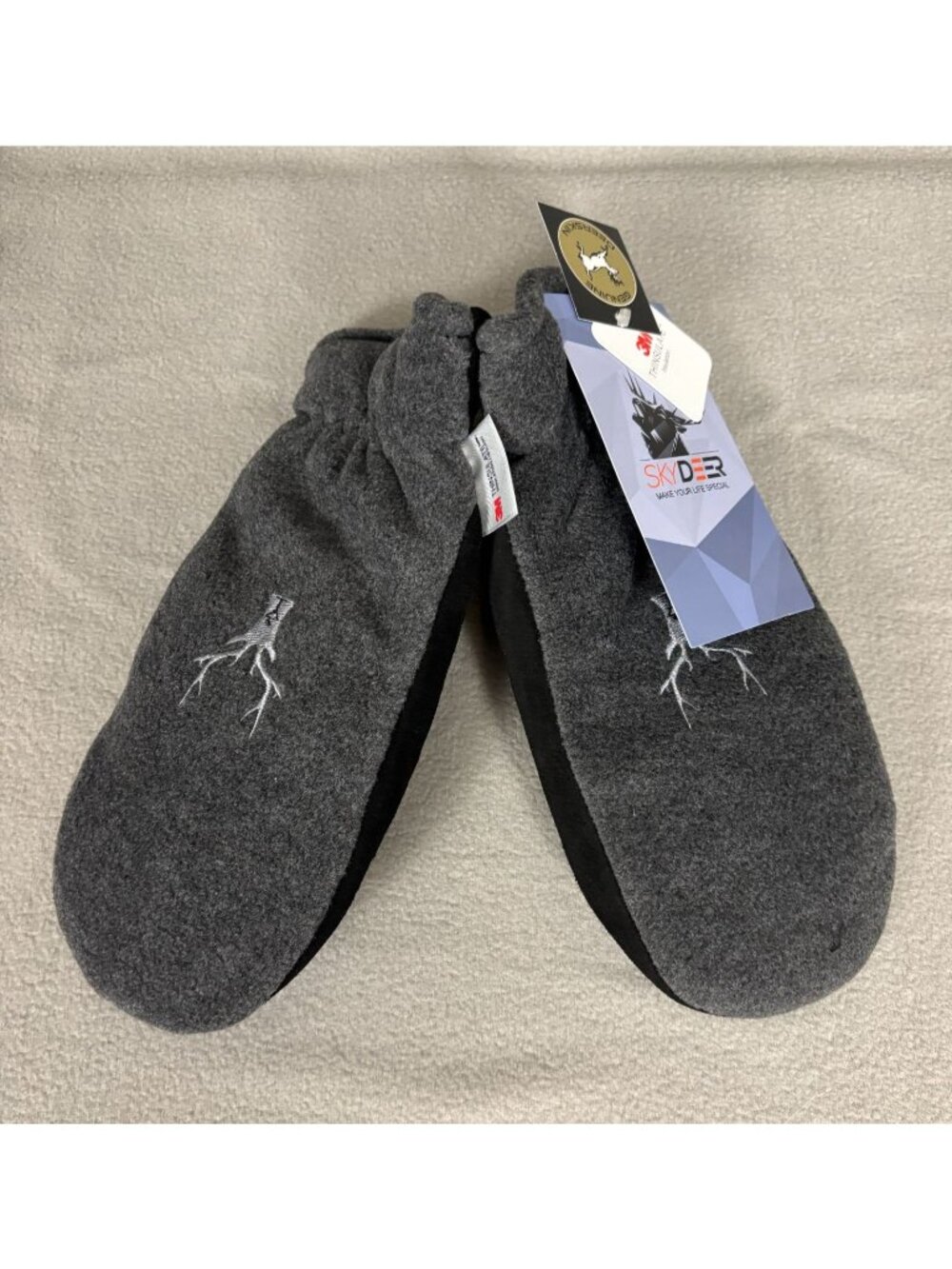 SKYDEER Mittens Unisex Upgraded Deerskin Suede Leather Fleece Black/Gray M NWT